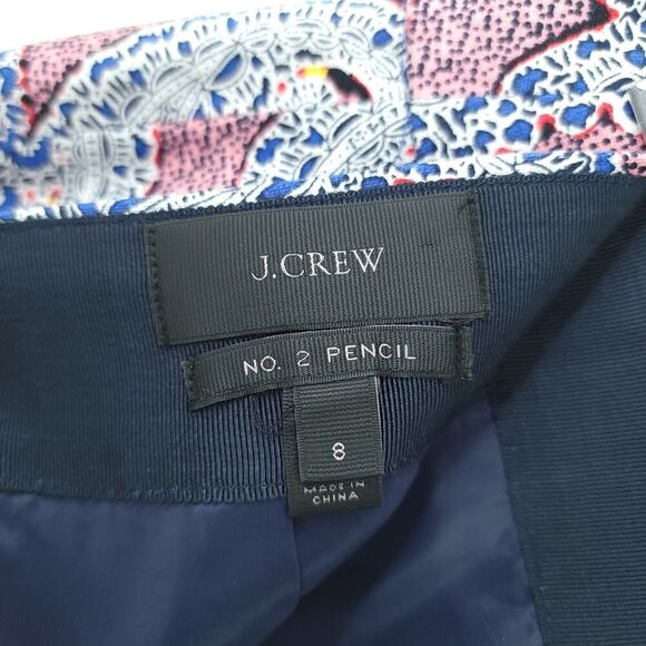J. Crew Red Blue Paisley Pencil Skirt Lined Midi Size 8 - Picture 5 of 7